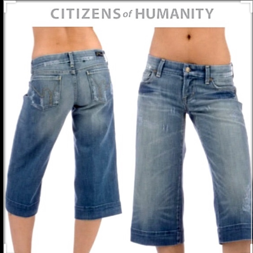 COH Santorini Faye Wide Leg Gaucho Crop Denim Jeans Citizens of Humanity Blue